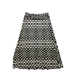 Robert Louis Womens A-Line Midi Skirt Size L Black White Geometric Casual Chic